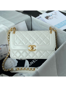 Chanel Smooth Calfskin & Vintage Metal Small Flap Bag White 2021