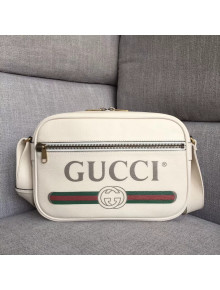 Gucci Leather Print Shoulder Bag 523589 White 2018