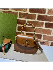 Gucci Leather Small Top Handle Bag with Bamboo ‎675797 Brown 2022