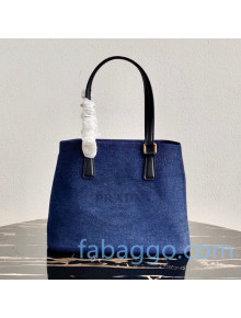 Prada Small Linen blend and Leather Tote Bag 1BG356 Blue 2020