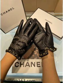 Chanel Lambskin Chain Gloves Black 2021 102927
