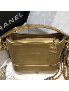 Chanel Metallic Crocodile Embossed Calfskin Gabrielle Small Hobo Bag AS0865 Gold 2019