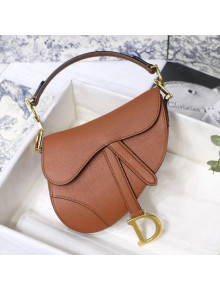 Dior Mini Saddle Bag in Palm-Grainy Calfskin Brown 2020