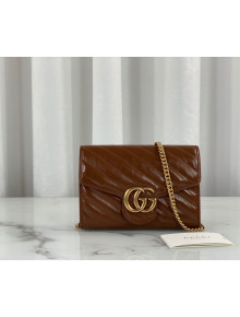 Gucci GG Marmont Diagonal Leather Chain Mini Bag 474575 Brown 2022