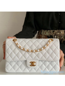 Chanel Quilted Grained Calfskin Medium Classic Flap Bag A01112 Original Quality White/Gold 2021
