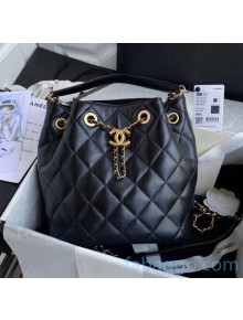 Chanel Shiny Lambskin Drawstring Bag AS1900 Black 2020