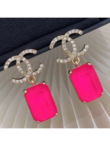 Chanel Crystal Short Earrings Hot Pink 2021