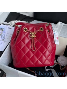 Chanel Shiny Lambskin Drawstring Bag AS1900 Red 2020