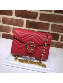 Gucci GG Marmont Matelasse Leather Chain Mini Bag 474575 Red 2022