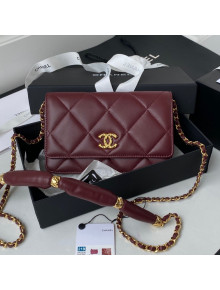 Chanel Lambskin Wallet on Chain WOC with Rings AP2236 Burgundy 2021