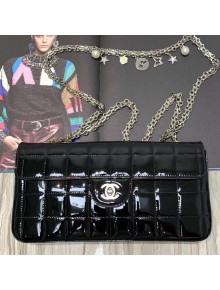 Chanel Quilted Patent Leather Flap Evening Clutch with Chain Black 2019