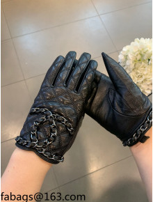 Chanel Lambskin Chain Gloves Black/Silver 2021 102934