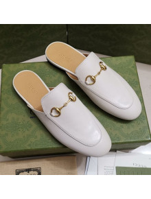 Gucci Leather Princetown Slipper with Horsebit White 2021
