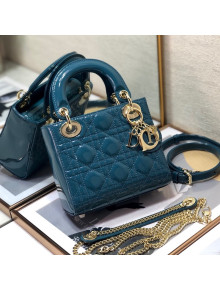 Dior Lady Dior Mini Bag in Patent Leather Deep Ocean Blue/Gold 2022 8203  