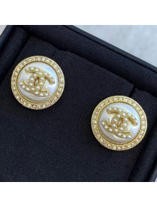 Chanel Round Stud Earrings Gold/White 2021 01