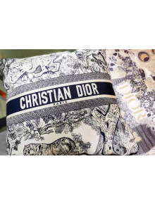 Dior Large Sqaure Cushion in Blue Toile de Jouy Embroidery 50x50cm 2021