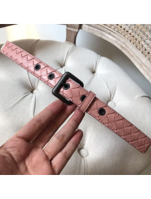 Bottega Veneta Intreccio Lambskin 25mm Belt with Square Buckle Pink 2019