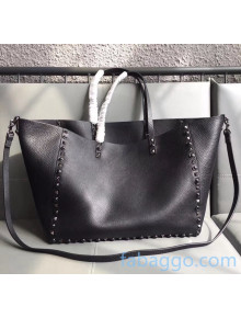 Valentino Grained Calfskin Rockstud Reversible Tote Shopping Bag 0501 Black 2020