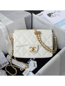 Chanel Iridescent Grained Calfskin Mini Flap Bag AS2855 White 2021