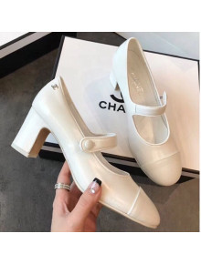 Chanel Calfskin Mid-Heel Mary Janes Ballerinas Pump White 2019