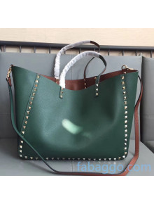 Valentino Grained Calfskin Rockstud Reversible Tote Shopping Bag 0501 Green/Brown 2020