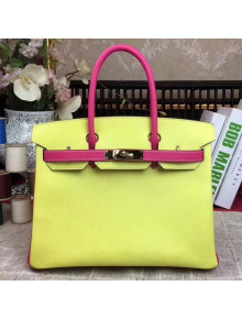 Hermes Original Multicolor Togo Leather Birkin 25/30/35 Handbag Yellow/Rosy (Gole-tone Hardware)