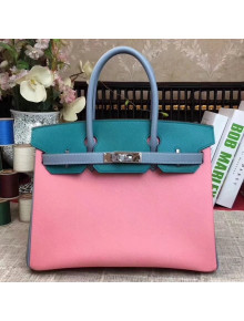 Hermes Original Multicolor Togo Leather Birkin 25/30/35 Handbag Storm/Paon/Pink (Gole-tone Hardware)