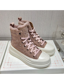 Alexander Mcqueen Crystal Suede and Wool Sneaker Boots Pink 2021 111826
