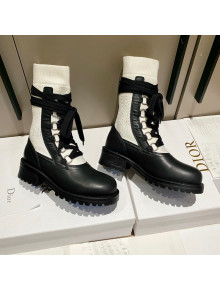Dior Diorland Lace-up Boots 5cm in Black Calfskin and White Cotton 2021