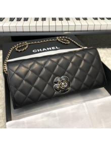 Chanel Quilted Lambskin Camellia Flap Evening Clutch with Chain Black 2019