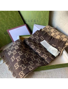 Gucci GG Jacquard Wool Scarf 25x180cm Camel/Dark Brown 2021
