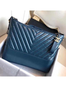 Chanel Aged Chevron Calfskin Gabrielle Medium Hobo Bag A93824 Blue 2018