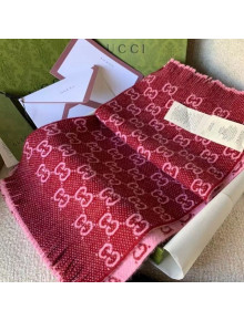 Gucci GG Jacquard Wool Scarf 25x180cm Pink/Burgundy 2021