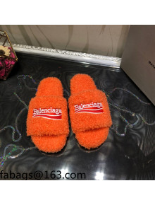 Balenciaga Logo Wool Flat Slide Sandals Orange 2021