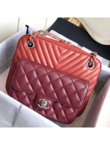 Chanel Quilted/Chevron Calfskin Small Camera Case Bag A57284 Orange/Burgundy 2018