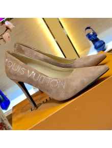Louis Vuitton Call Back Suede Crystal Signature High-Heel Pump 1A5L0M Beige 2019