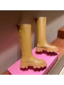 Gia Couture x Pernille Calfskin Platform High Boots Light Brown 2021