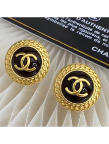 Chanel Round Stud Earrings Gold/Black 2021 02