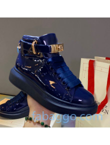 Alexander McQueen Patent Leather Sneakers with Lock Charm Navy Blue 2020 (For Women and Men)