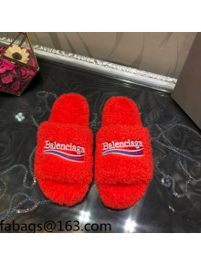 Balenciaga Logo Wool Flat Slide Sandals Red 2021