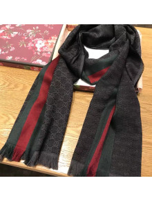 Gucci GG Jacquard Wool Knitted Scarf with Web 37x180cm Dark Grey 2021