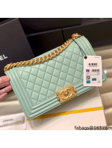 Chanel Quilted Original Lambskin Leather Medium Boy Flap Bag Light Green/Gold (Top Quality)