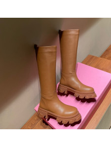 Gia Couture x Pernille Calfskin Platform High Boots Dark Brown 2021
