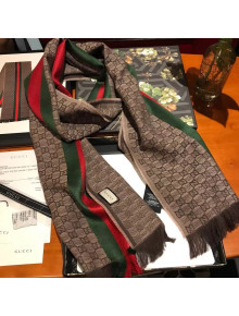 Gucci GG Jacquard Wool Knitted Scarf with Web 37x180cm Light Brown 2021