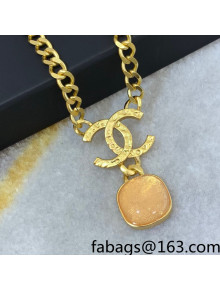 Chanel Stone Pendant Necklace Yellow 2021 52