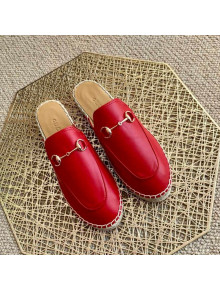 Gucci Jordaan Leather Espadrille Flat Mules Red 2021