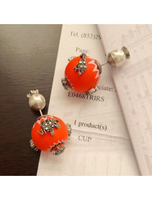 Dior Animal Charm Tribales Pearl Stud Earrings Orange 2019