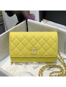 Chanel Quilted Calfskin Stone CC Wallet on Chain WOC AP2021 Yellow 2021