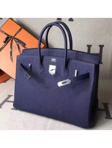 Hermes Original Togo Leather Birkin 25/30/35 Handbag Mod Blue (Silver-tone Hardware)