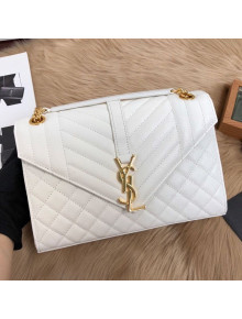 Saint Laurent Envelope Medium Flap Shoulder Bag in Matelasse Grain Leather 487206 White 2019